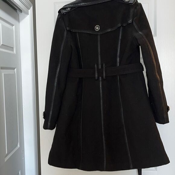 Excelled Collection Women’s Black and Silver Hardware Peacoat with Belt- Small - Picture 4 of 11
